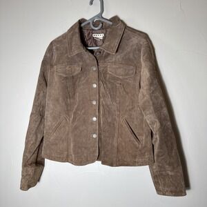 Women's Wilson, Leather Suede Jacket XL Tan Brown Button Down Western Trucker